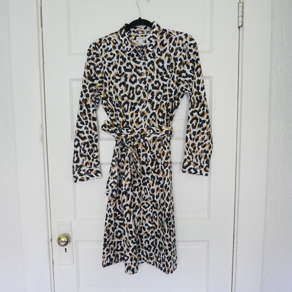 J. Crew Factory Leopard Tie-Waist Shirt Dress